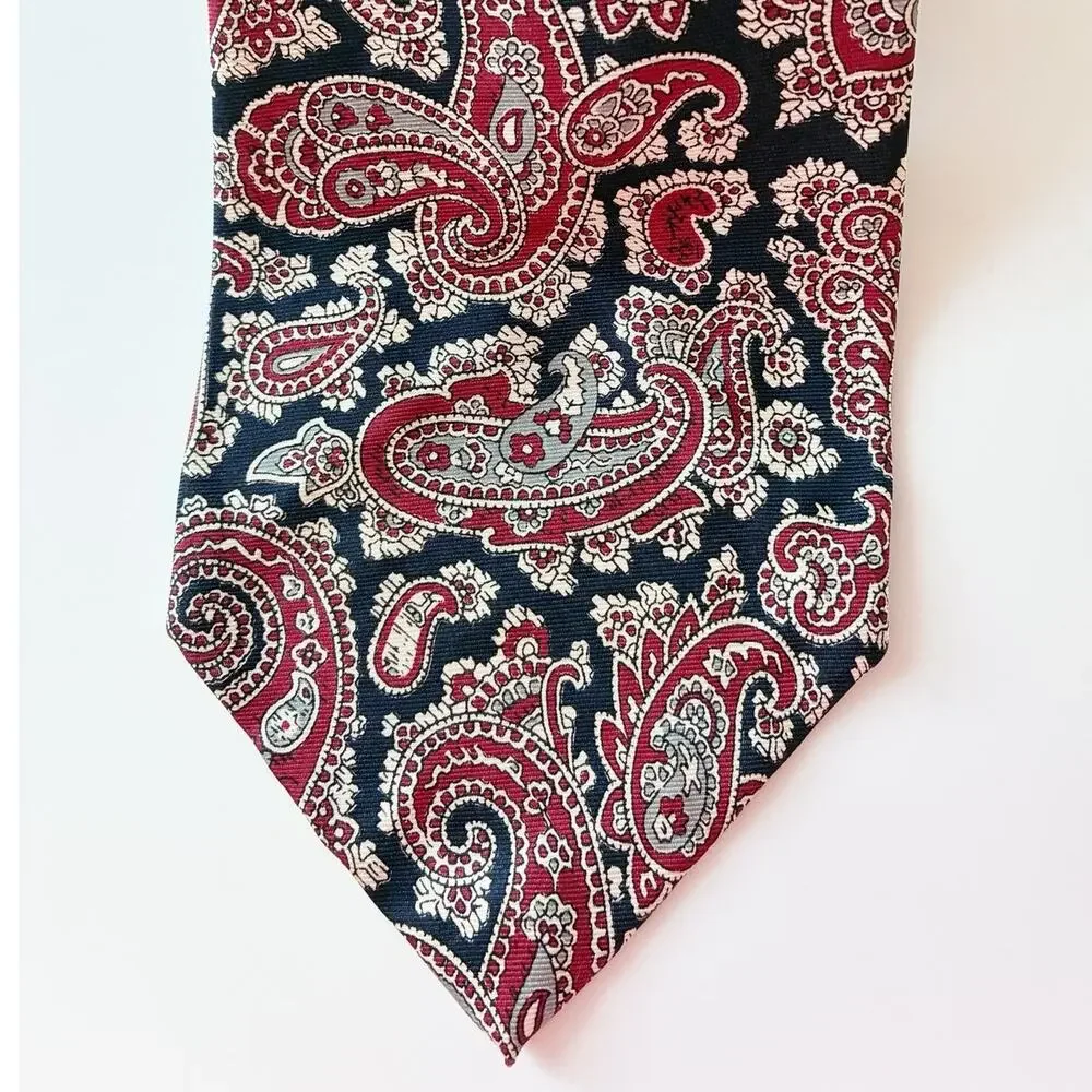 Christian Dior Cravates Mens Silk Necktie Paisley Brocade Burgundy Navy